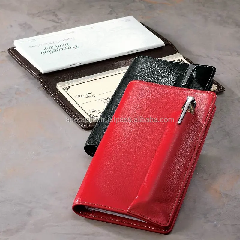 Leather Checkbook Cover with Checkbook Holder and Transaction Register Holder