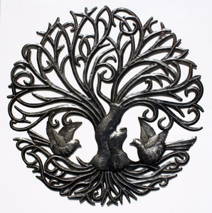 60cm Arbre de Vie d'Hiver Sculpture Murale en Métal Art Déco Design avec Oiseaux pour Décoration Intérieure - Product Image 1