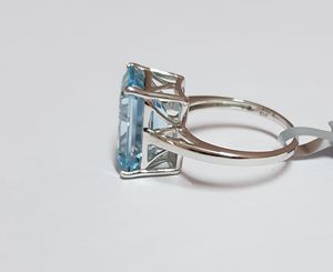 Bague octogonale en topaze bleue, luxe, or 14 carats, tendance, plaquée rhodium, pour mariage, fête ou anniversaire - Product Image 3