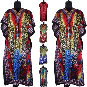 Fashion V Neck Moroccan <b>Beach</b> Long <b>Kaftan</b> Hand Block Printed <b>Kaftan</b> Handmade Indian Caftan Abaya <b>Kaftan</b> Caftan Arab Jalabiya - Product Image 2