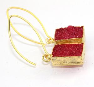 ต่างหูทองเหลืองชุบทอง,ตุ้มหูทรงสี่เหลี่ยมน้ำตาลดรูซี่หรูหราสวมใส่ง่ายตุ้มหูห้อยเครื่องประดับ - Product Image 3