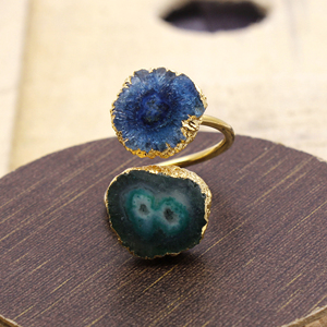 Exclusivo Solar cuarzo Druzy piedra preciosa oro galvanizado anillo ajustable elegante joyería de latón clásico para mujeres para compromiso - Product Image 1