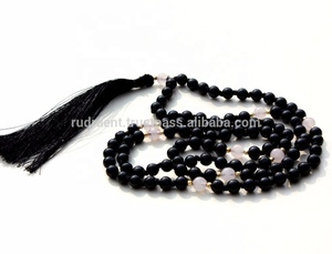 Collar de cuentas Mala de 108 cuentas de ónix negro estilo bohemio con borla, cuarzo rosa espiritual y perlas naturales curativas de 6 mm para regalo - Product Image 2