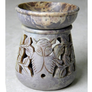 Diffuseur d'arômes en pierre stéatite naturelle en forme de hibou Réchauffeur d'encens sculpté Brûleur d'huile Bâton d'huile aromatique - Product Image 1