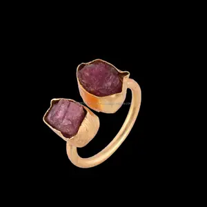 Nhẫn Mạ Vàng Đỏ Ruby Thô Có Thể Điều Chỉnh Cho Quà Tặng Kỷ Niệm