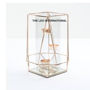 กรอบโลหะเหล็กเหล็กเหล็กและแก้วใสเชิงเทียนดีไซน์เรขาคณิตสีทองคำปฏิญาณแสงไฟขนาด6X6X10นิ้วสำหรับตกแต่งบ้าน - Product Image 1