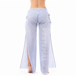 Pantalón de playa de rizo fino con Color claro para mujer, con borla y banda para la cintura ajustable, del fabricante patentado % 100 algodón - Product Image 6