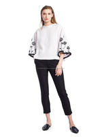 Chemisier en coton et lin pour femmes, haut brodé de Style Vintage, bord à volants, coupe droite, large derrière, manches boutons, Style Boho, pour les filles, collection d'été