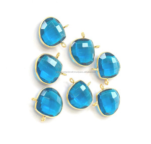 Blue Quartz Gemstone Jewelry Findings Gold Plated <b>Heart</b> Shape Double Bail Faceted Handmade Bezel Connector Jewelry Components - Product Image 3