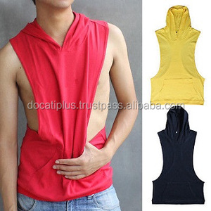 Camiseta sin mangas personalizada OEM con corte profundo y bordes sin rematar para gimnasio - Product Image 3
