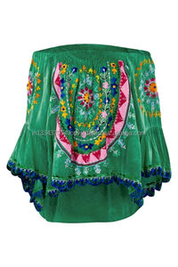 Chemisier ethnique traditionnel pour femme, grande taille, Style bohème, tenue tendance, à épaules nues, manches cloches, Aari brodées, Style maxi, 2019 - Product Image 5