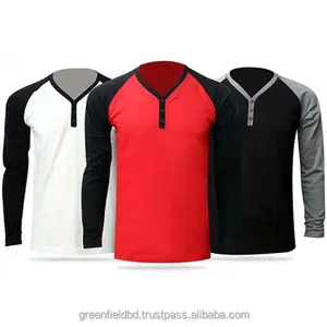 Men's raglan sleeve long sleeve slim fit Y-neck wholesale t shirts