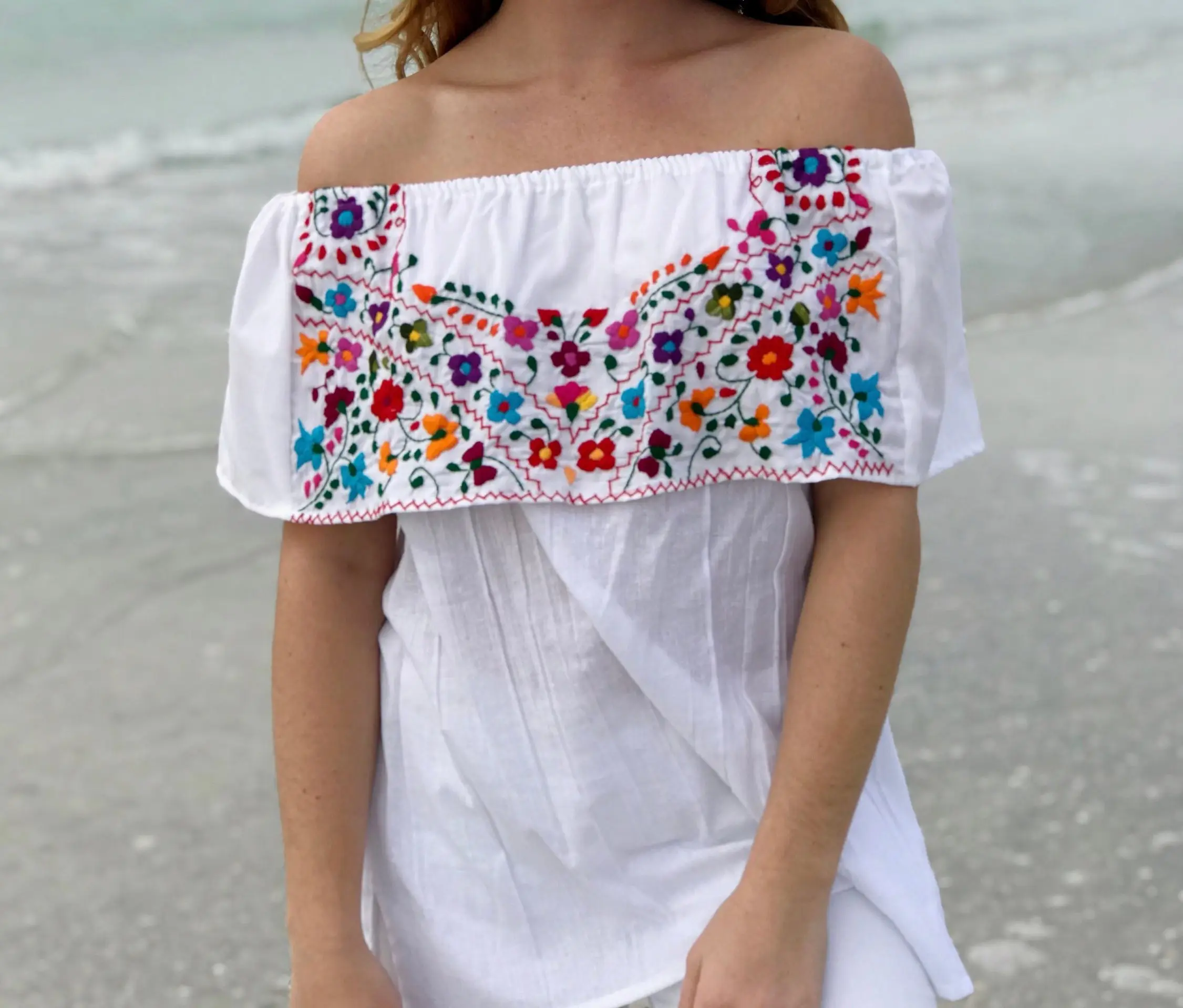 Haut à volants et épaules dénudées pour femme, tenue ethnique indienne, Blouse à motif floral, avec broderie