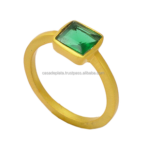 Verde Appatite Gemstone Hecho a mano 925 Anillo de plata esterlina Chapado en oro Anillo de moda para unisex. - Product Image 1