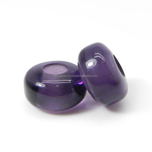 Ishu Gems Genuine Amethyst Hydro 14x8x5mm Roundel Smooth Big Hole <b>Beads</b> Purple Gemstone for <b>Silver</b> Jewelry-IG5372 - Product Image 1