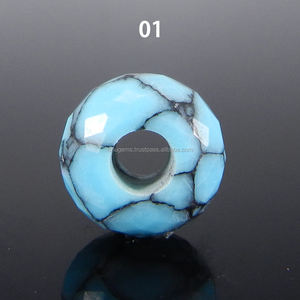 Synthetic <b>Turquoise</b> Big Hole 14x8x4.5mm Faceted Roundel Loose Gemstone <b>Beads</b> IG5415 - Product Image 1