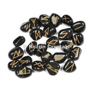 Piedras Rúnicas de Ágata Negra Pulida para Meditación y Sanación Espiritual, Juego de Runas Talladas y Grabadas de Primera Calidad con Tema de Amor, Sanación Energética - Product Image 1