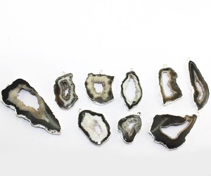 Tranche d'agate de géode noire naturelle connecteur druzy plaqué argent connecteur à boucle unique fait à la main pour boucle d'oreille et pendentif fourniture de bricolage - Product Image 4