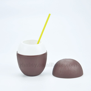 Taza <span class=keywords><strong>tiki</strong></span> con pajita para beber, de grado alimenticio accesorio de plástico, con forma de concha de coco, venta al por mayor - Product Image 5