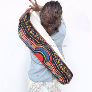 Dashiki Print Yoga Tote Bag Cute Pilates Mat Strap with Zipper Closure Made of Cotton and African Fabric - Product Image 4