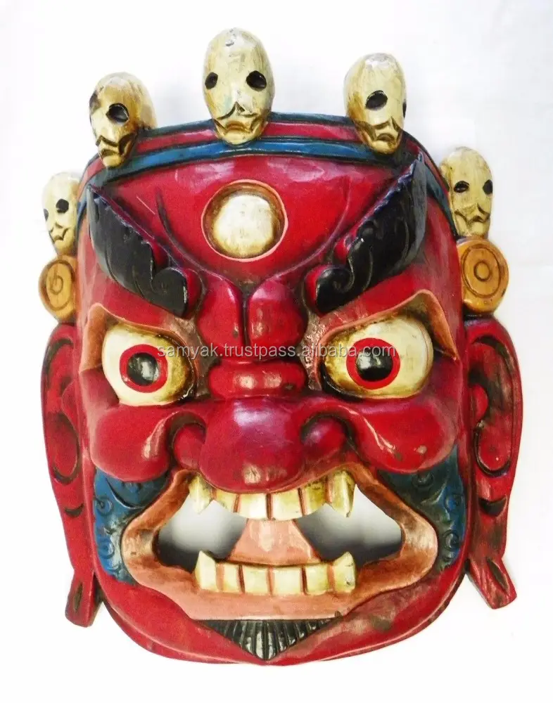 Realizzato a mano In Legno Maschera di Bhairab Mahakal Appeso A Parete Made In Nepal
