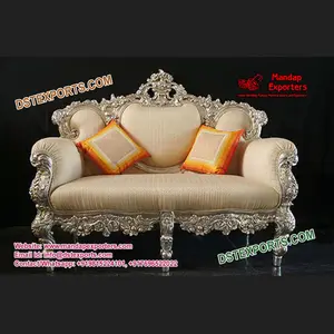 Royal Arabian Style Silver Carved Wedding Couch、Diamond Fitted Wedding Sofa Set、Royal Wedding Sofa Set