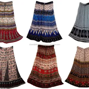 Falda larga con estampado indio Tamaño Cintura libre Mujeres Maxi Usa Broomstick Faldas estampadas étnicas suaves Vestido Lehenga - Product Image 1