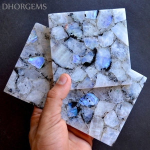 Sous-verre en pierre de lune naturelle arc-en-ciel, dessous de verre, dispositif de beauté, carreaux - Product Image 1