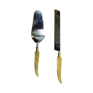 <b>cake</b> <b>cutter</b> and server Gold Leaf Handle <b>Cake</b> Server and knives <b>wedding</b> <b>cake</b> decorating supplies Silver Spatula - Product Image 2