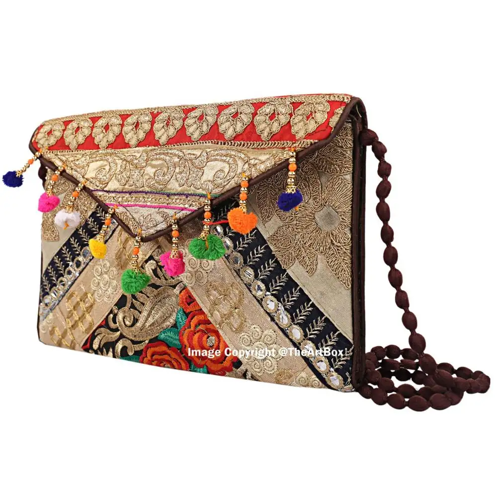 Vintage indiano Banjara Handmade Boho Gypsy Sacchetto di Frizione Vecchia Moneta Tribale Patch di Lavoro del Sacchetto di Frizione