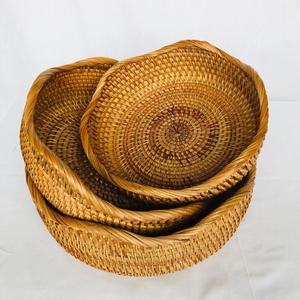 Cesta de Almacenamiento Redonda y Plana de Mimbre de Ratán Tejida a Mano 100% Ecológica, Plegable, para Bebidas/Alimentos, Idea de Regalo - Product Image 3