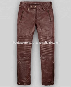 Pantalon droit noir en cuir pour hommes à prix de gros bon marché, pantalon en cuir de mouton véritable respirant à cinq poches pour hommes - Product Image 2