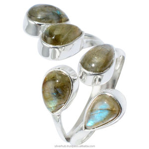 แหวนเงินสเตอร์ลิงทำมือ925ล่าสุดประดับเพชรอัญมณีลาบราดอไรต์สไตล์วินเทจประดับลูกแพร์สำหรับงานแต่งงาน - Product Image 1