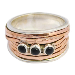 Onyx noir naturel forme ronde pierre précieuse éternité Vermeil bague pour femmes 925 bijoux en argent Sterling cadeau de fiançailles - Product Image 2