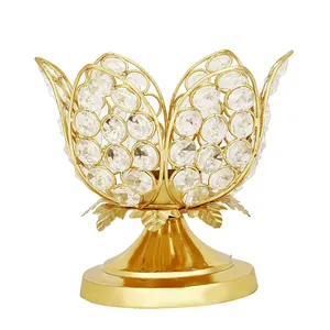 Lotus Shape Mạ Vàng Crystal Gem Tea Light Nến