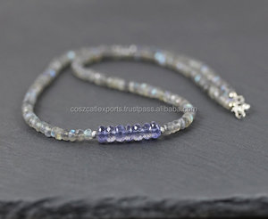 Collar con cuentas de labradorita y iolita, Gargantilla de piedras preciosas azules llamativas, collar de capas largas - Product Image 2