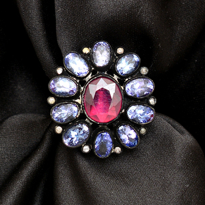 Pink Blue Tourmaline Gemstone <b>Black</b> Oxidized 925 Sterling Silver Handmade Floral Design With CZ Fashion <b>Ring</b> Jewelry for Women - Product Image 2