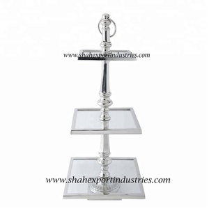 3-Tier Silver Metal Cake Stand <b>Square</b> Shape Floor-Standing <b>Unit</b> for Wedding & Birthday Tabletop Decor Display Stand - Product Image 1