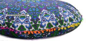 Elefante Mandala Impreso Verde Forma Redonda Algodón Piso Funda de Cojín Estampado Animal Puff Multiusos Por Consignadores Indios - Product Image 4