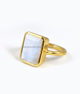 Bague en pierre de lune arc-en-ciel en argent sterling 925, magnifique bijou artisanal plaqué or - Product Image 2