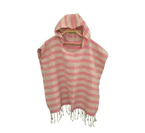 Vrouw Hooded Pestemal Handdoek Poncho PNC-ZEUGMA Roze Hooded Kids Poncho Collection 100% Katoen