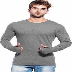 T-shirts personnalisables OEM avec manches longues grises et logo avec trou pour le pouce sur le devant Conception respirante grande taille - Product Image 1