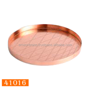 Plateau en cuivre de forme ronde pour servir des aliments faits à la main plateau de service en cuivre Table de mariage décorative - Product Image 1