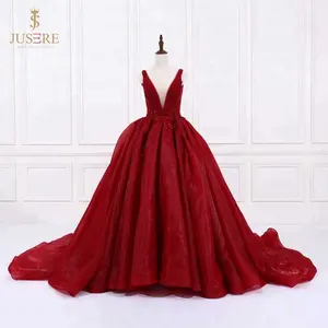 लाल कालीन विशेष अवसर सेक्सी गहरी वी गर्दन Backless बड़ी गेंद का गाउन झोंके अरबी शाम पोशाक तुर्की प्लस आकार पोशाक