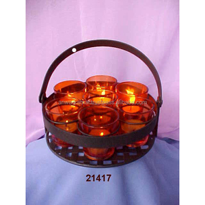 Portavelas de cristal naranja a precio bajo con soportes de 7 piezas - Product Image 1