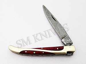 Couteau de survie unique en acier Damas, fait main, avec bouton poussoir, personnalisable OEM (smf32) - Product Image 6