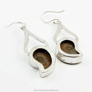 Pendientes de gota de amonita hechos a mano de Plata de Ley 925 al por mayor para mujer medio en forma de corazón para regalo - Product Image 5