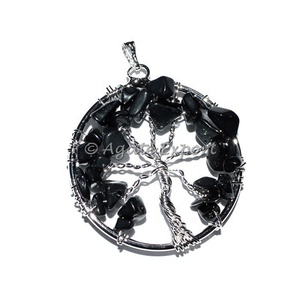 Fournisseur de Pendentifs en Obsidienne-Agate Export: Pendentifs en Obsidienne Noire, Arbre de Vie, Feng Shui, Pierres Précieuses de Guérison - Product Image 1