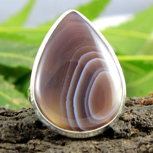 Bague Agate du Botswana Ovale Ronde Poire Carré Rectangle Pierre Naturelle Cabochon Pierre Sterling 925 Argent Sterling - Product Image 4