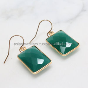 Boucles d'oreilles en pierres précieuses d'onyx vertes, bijoux en argent Sterling 925, finition en or - Product Image 1